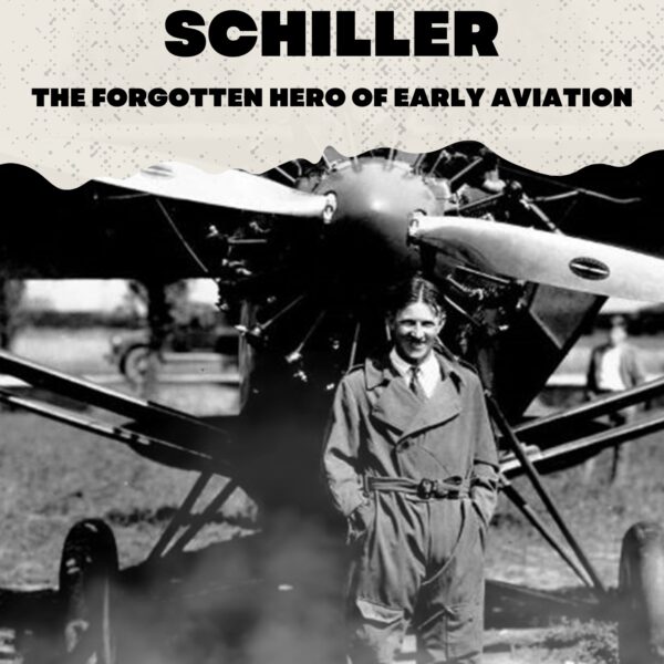 Book cover featuring pilot Duke Schiller standing in front of a plane. Duke is depicted in pilot attire, possibly a flight suit, with a confident posture, facing the camera. The plane, likely a small aircraft used for either commercial or military purposes, serves as the backdrop, emphasizing his profession and skill