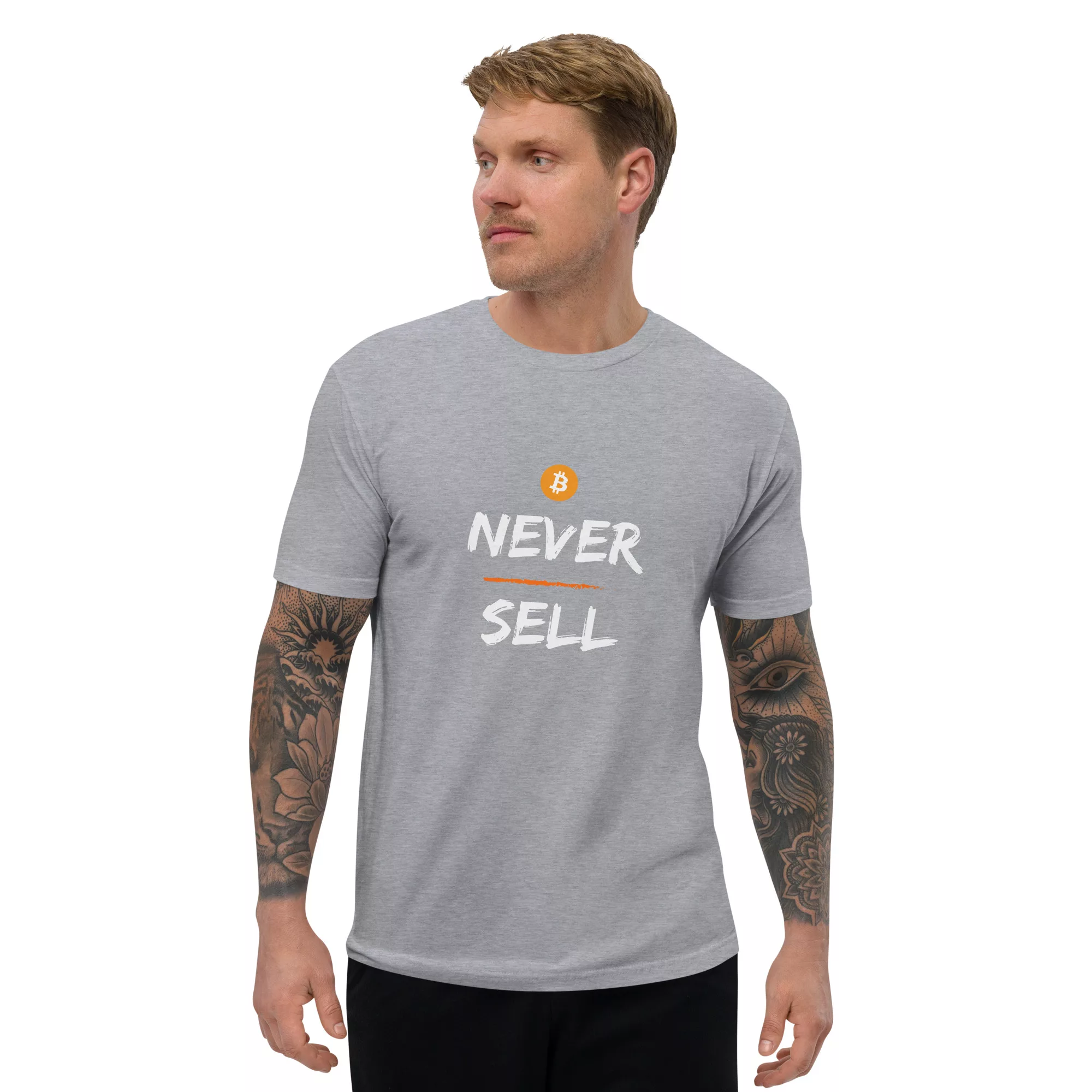 Never Sell Bitcoin Short Sleeve Fitted T-shirt - Image 13