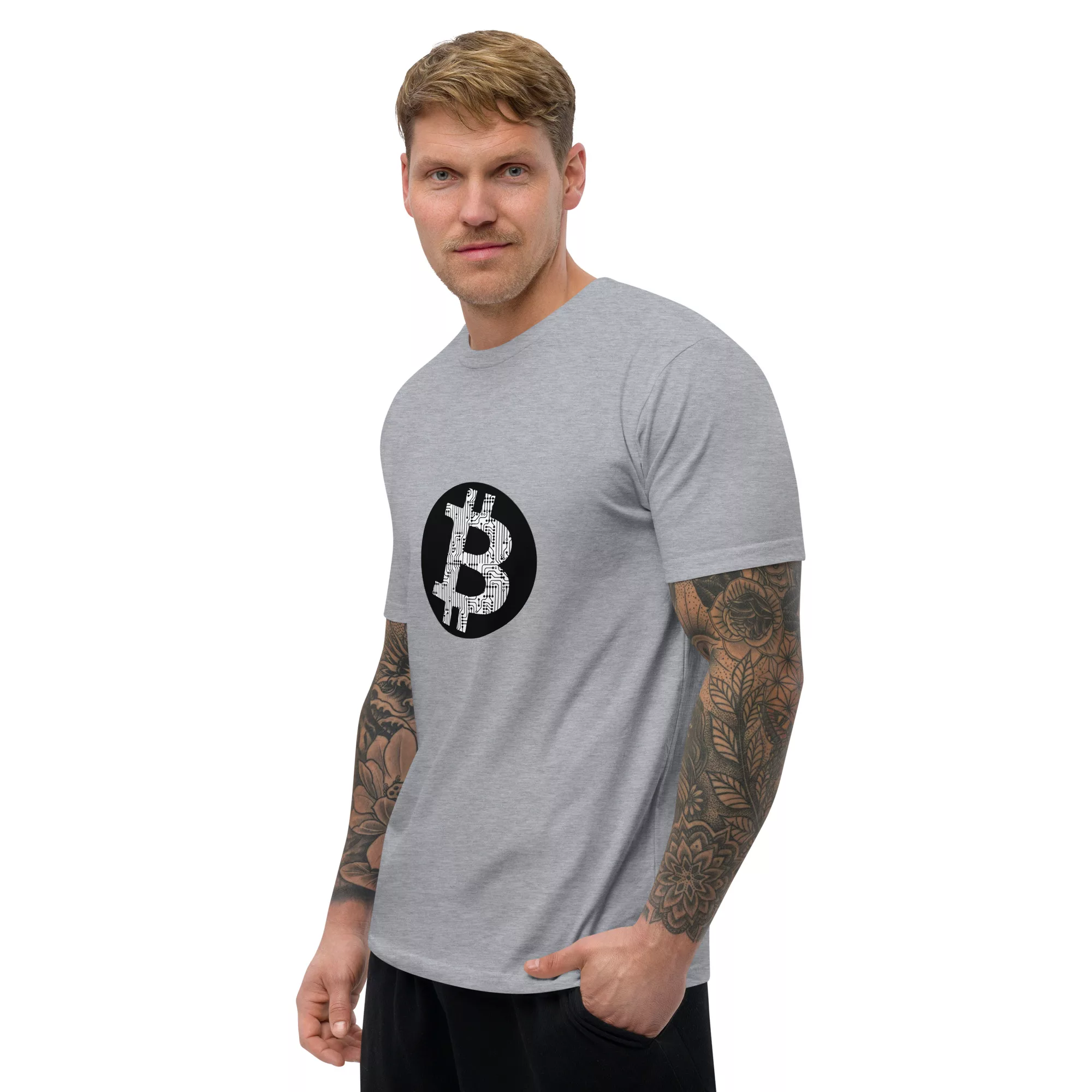 Bitcoin Circuit Short Sleeve Fitted T-shirt - Image 15