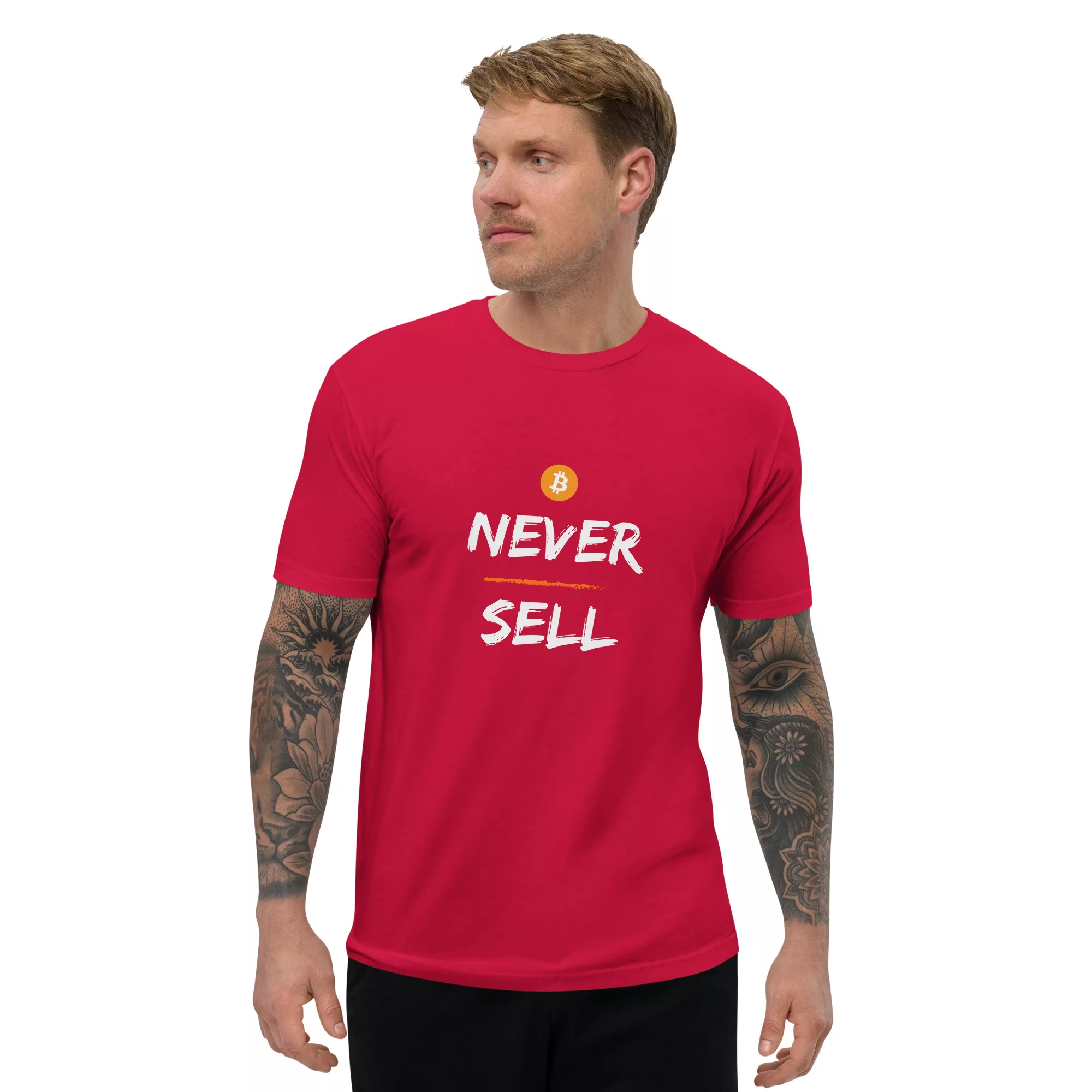 Never Sell Bitcoin Short Sleeve Fitted T-shirt - Image 7