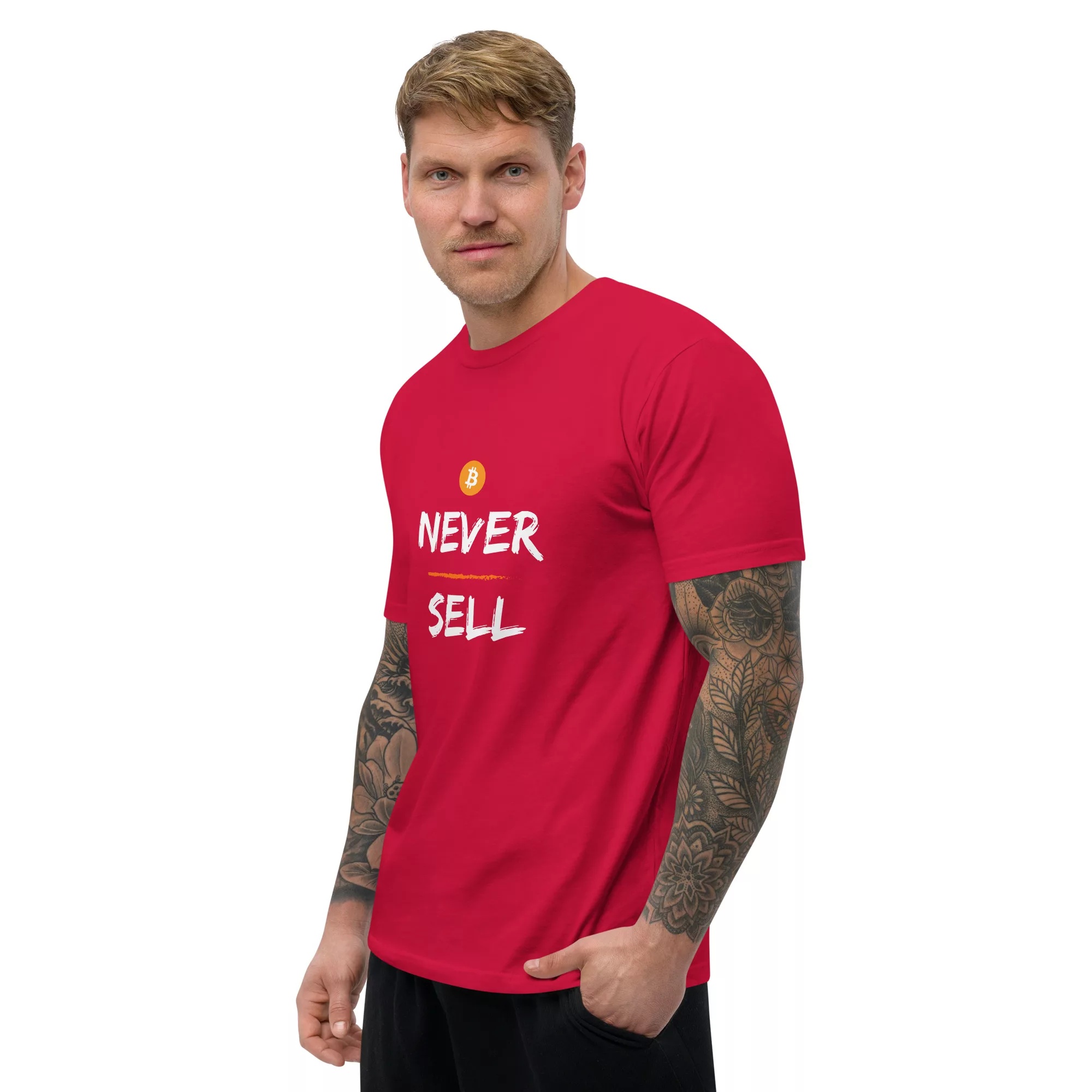 Never Sell Bitcoin Short Sleeve Fitted T-shirt - Image 9