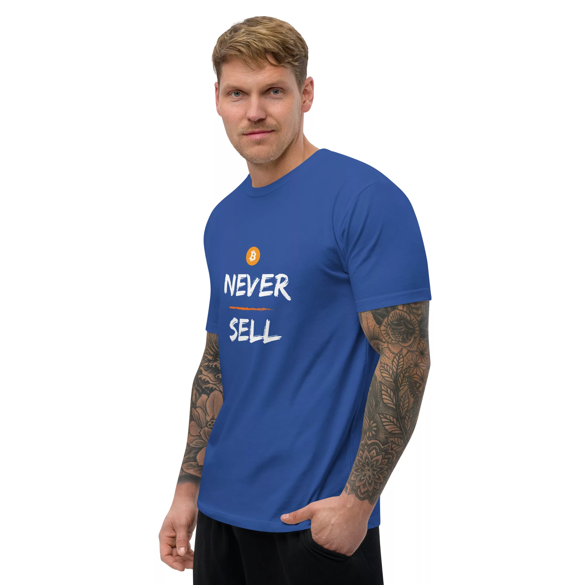 Never Sell Bitcoin Short Sleeve Fitted T-shirt - Image 12
