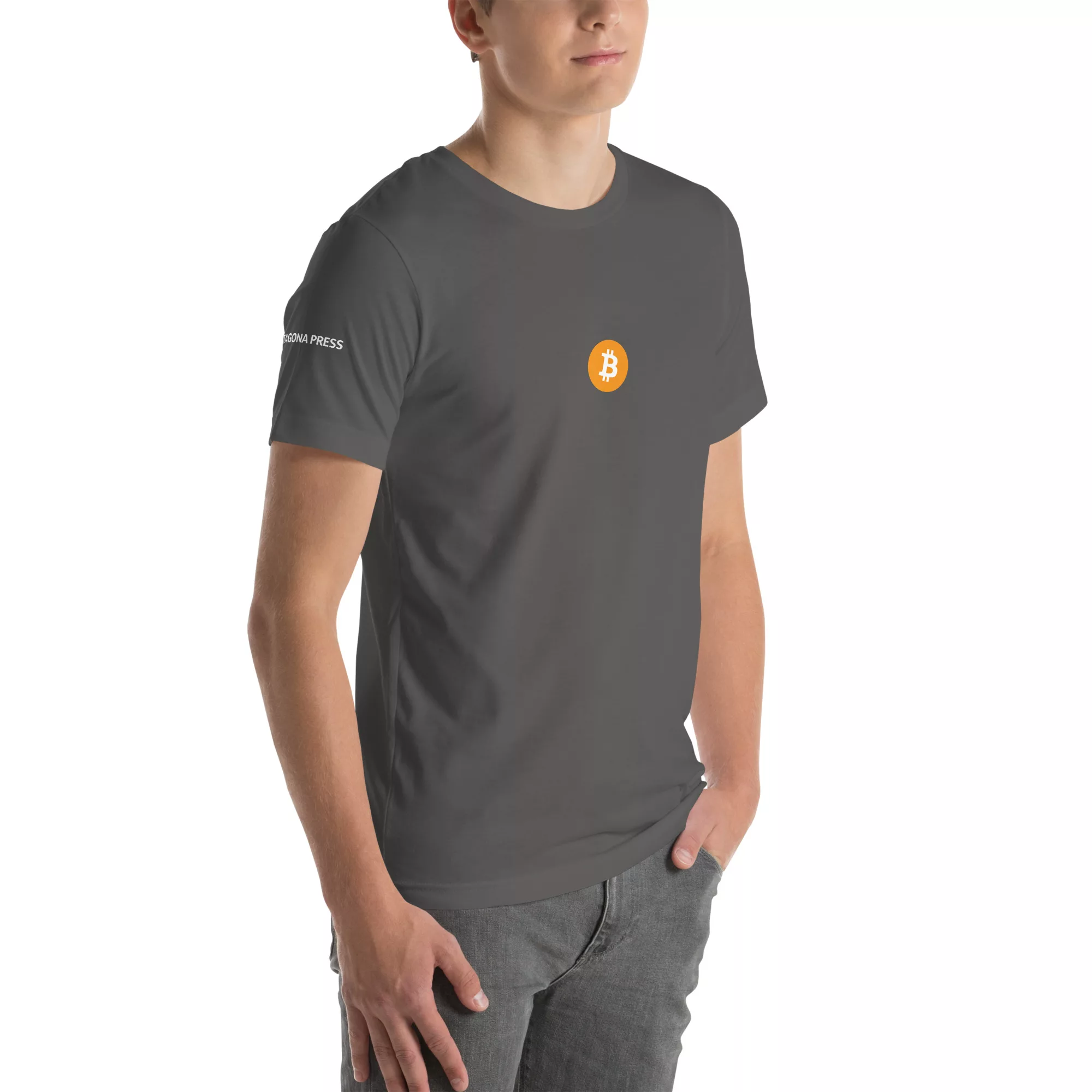 Bitcoin Orange Logo T-Shirt with Tagona Press Branding - Image 54