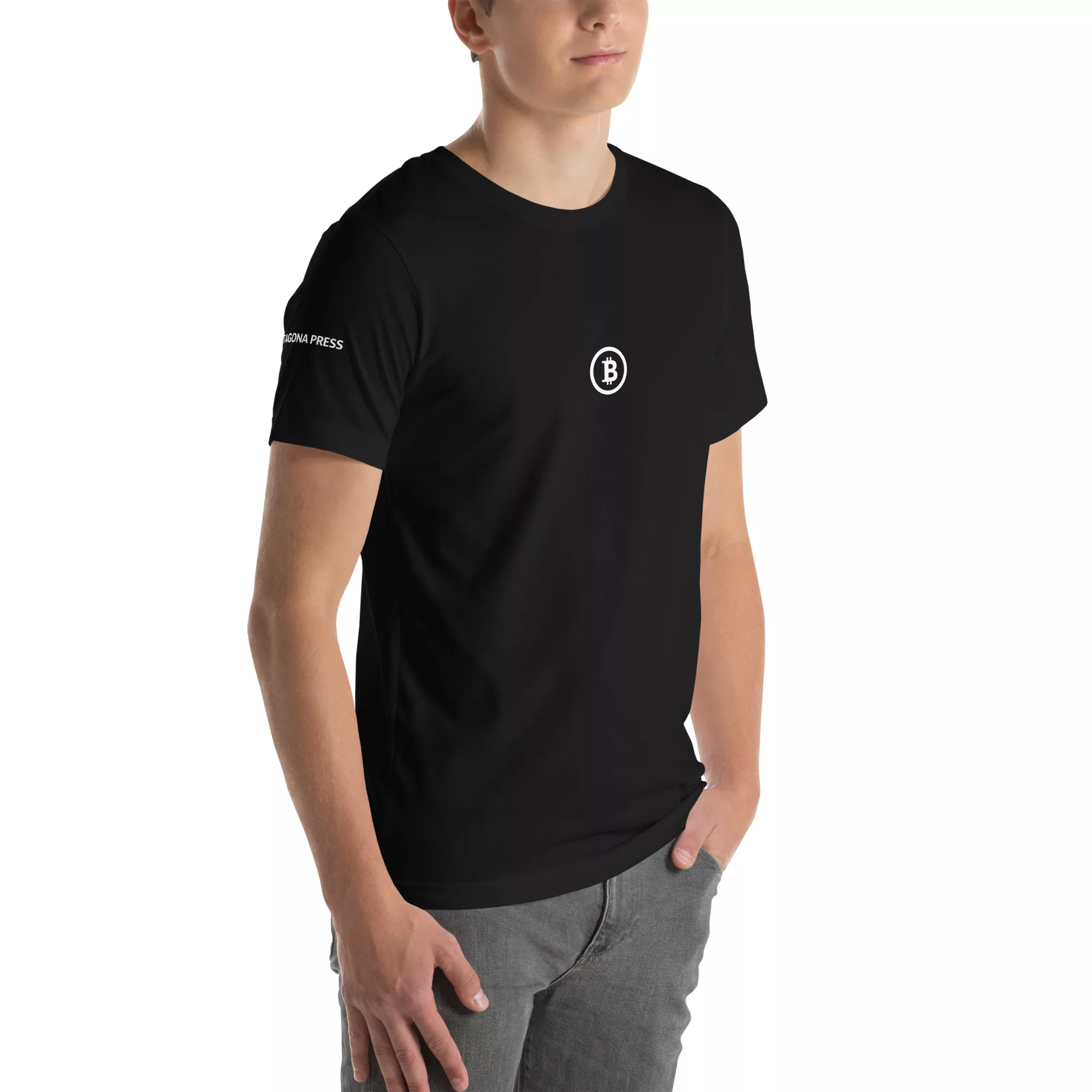 Bitcoin Logo T-Shirt with Tagona Press Branding - Image 14