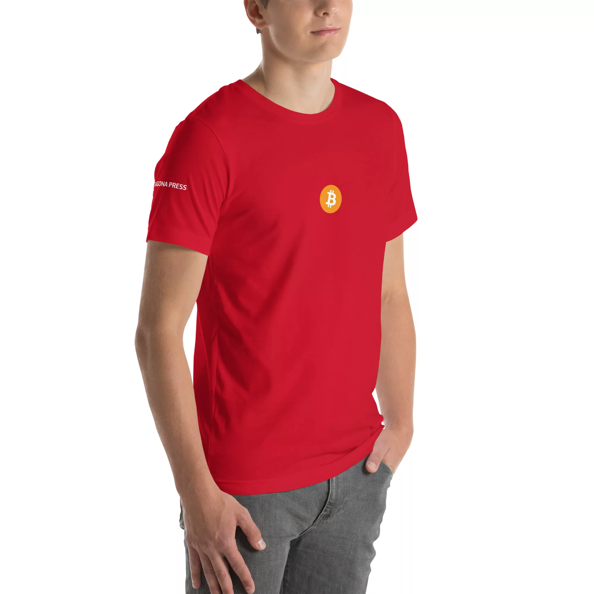 Bitcoin Orange Logo T-Shirt with Tagona Press Branding - Image 30