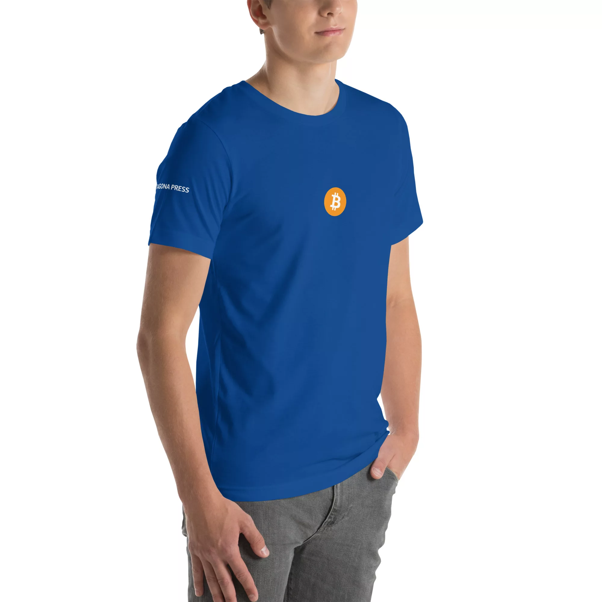 Bitcoin Orange Logo T-Shirt with Tagona Press Branding - Image 36